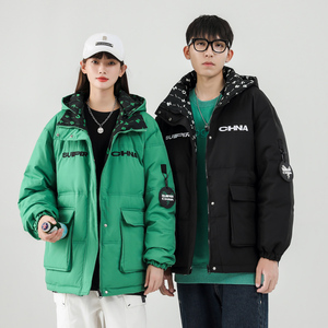 短款冬季连帽80绒加厚羽绒服情侣工装两面穿羽绒衣102B-Y8655P195