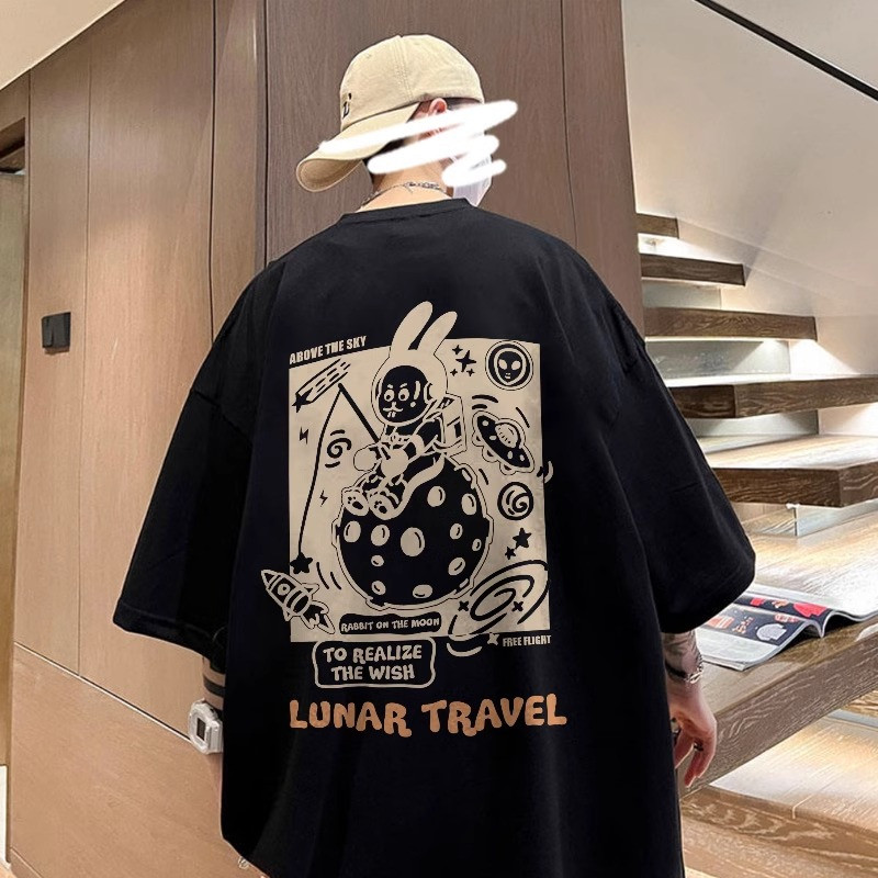 纯棉太空兔子夏季中性宽松休闲印花短袖上衣T恤男女102B-T0342P30,男装T恤,星座102B