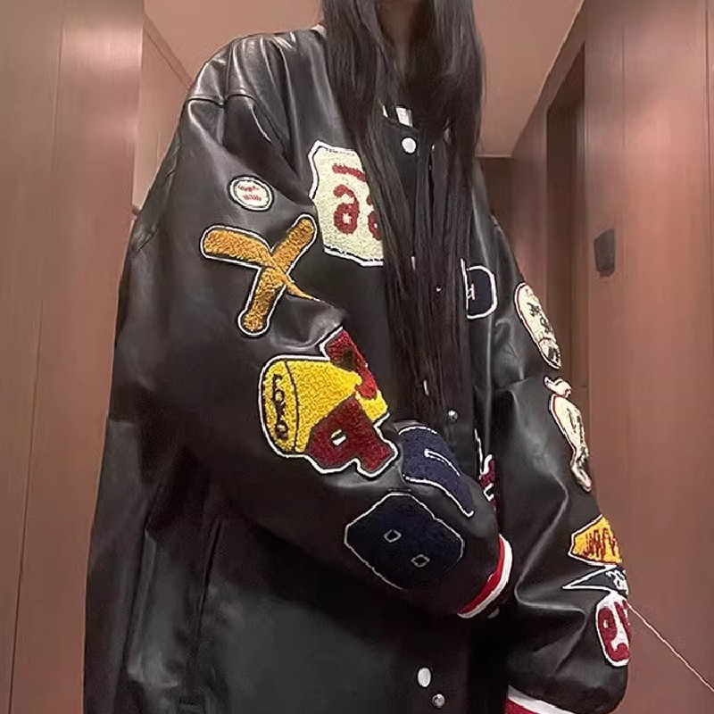 秋2025复古植绒皮衣外套中性pu皮夹克潮情侣棒球服102B-JK8060P95,男装皮衣,星座102B