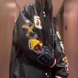 秋2025复古植绒皮衣外套中性pu皮夹克潮情侣棒球服102B-JK8060P95图片