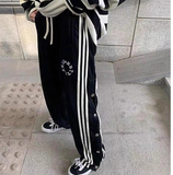 直播排扣裤开叉运动裤条纹设计垂坠直筒高腰腿裤102B-K234P45，男装休闲裤，星座102B