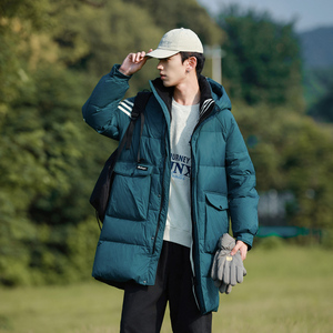 羽绒服情侣中长款冬装斜三杠加厚大口袋工装白鸭绒102B-Y9803P215图片