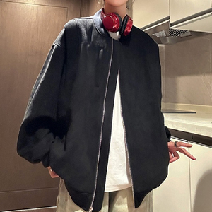 秋25复古麂皮绒棒球服男女休闲宽松飞行员夹克外套102B-JK6609P85图片