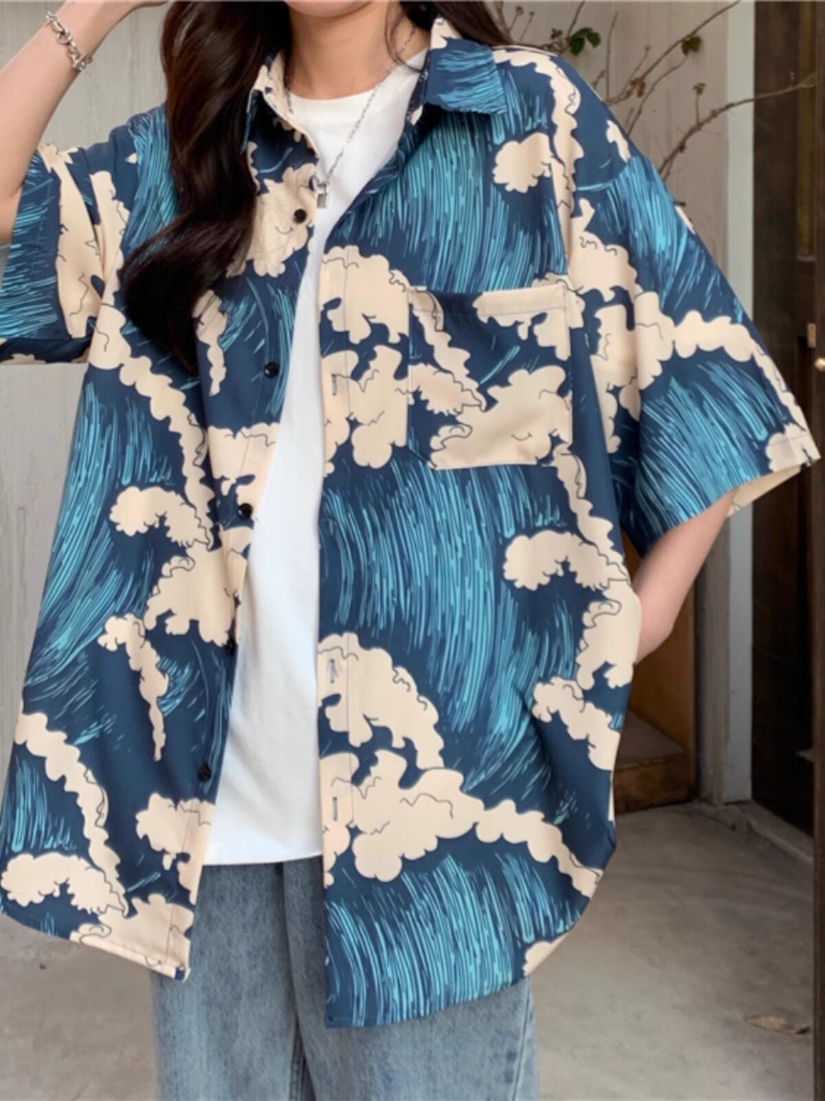 印花抖音款威夷海滩衬衫男女夏薄款设计感小众外搭102B-C3001P35,男装衬衫,星座102B
