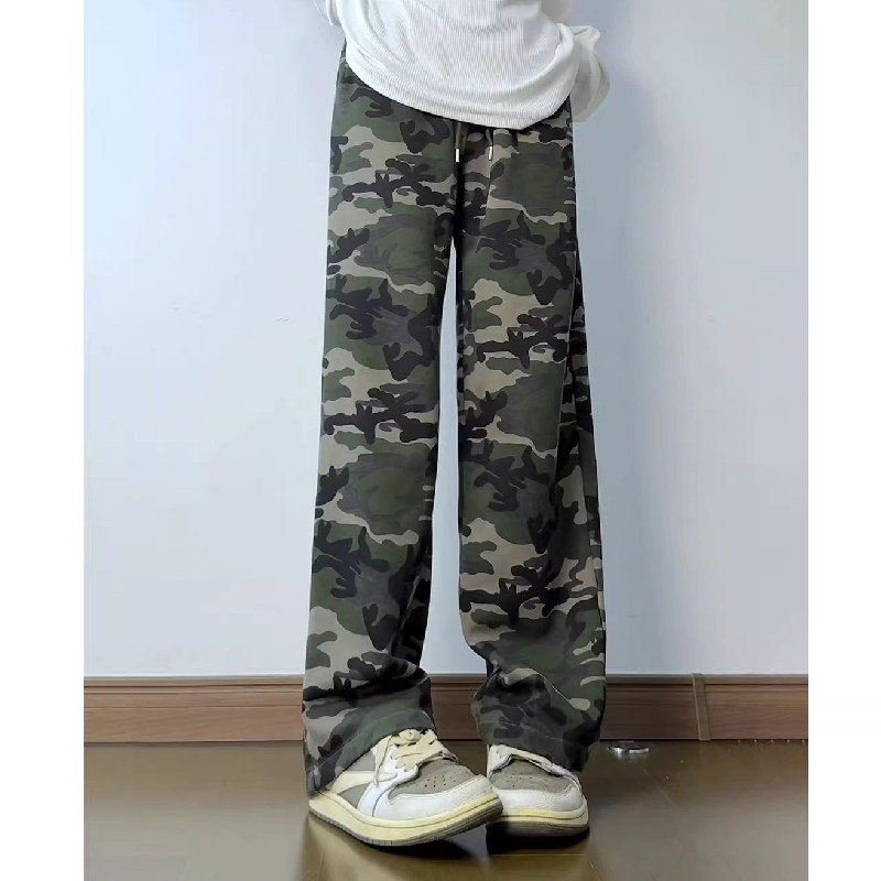 美式复古弯刀迷彩裤男款春秋垂感直筒微喇卫裤cleanfit慵懒风裤子,男装休闲裤,星座102B