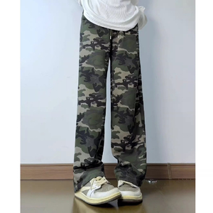 美式复古弯刀迷彩裤男款春秋垂感直筒微喇卫裤cleanfit慵懒风裤子图片