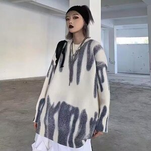 秋2025宽松印花毛衣男女慵懒风套头针织衫潮流上衣102B-M2847P55图片