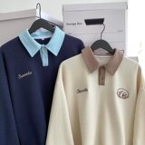 2024秋POLO翻领卫衣学生薄款美式复古上衣情侣外套102B-W3006P48，男装卫衣，星座102B