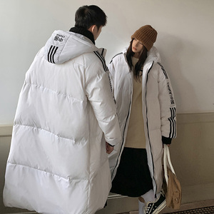 加厚潮袖子三杠连帽中长情侣款宽松保暖羽绒服男女102B-Y5062P155图片