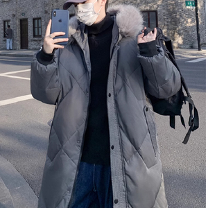 冬大货主推帅气连帽车明线情侣中长款宽松羽绒服男102B-Y8868P175图片