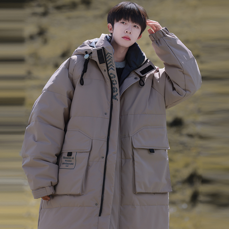 加厚潮字母印花连帽工装情侣中长款宽松羽绒服男女102B-Y5906P195，男装羽绒服，星座102B