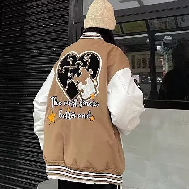 秋25毛呢刺绣拼皮夹克日系原宿慵懒简约流行外套102B-JK1329P75,男装夹克,星座102B