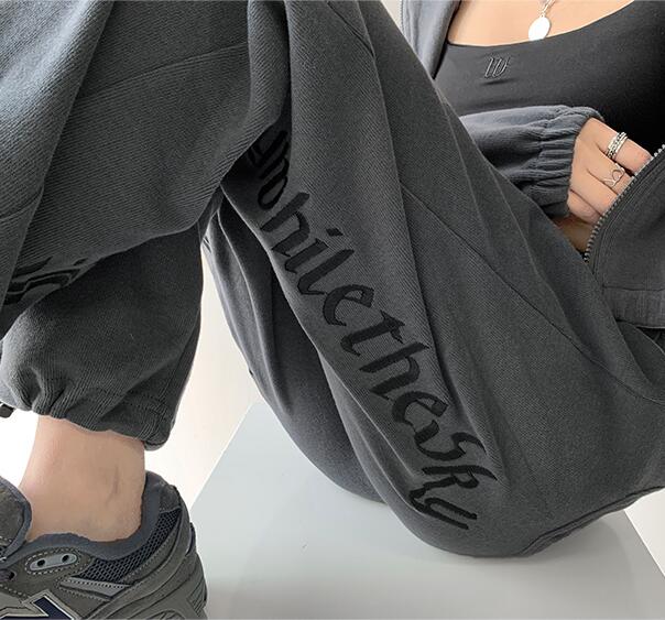 280G加厚纳尼韩版字母刺绣宽松百搭卫裤运动裤男女102B-K8249P55图片