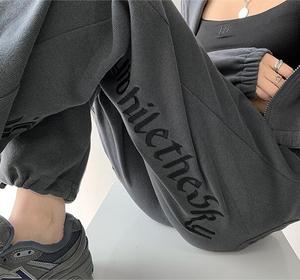 280G加厚纳尼韩版字母刺绣宽松百搭卫裤运动裤男女102B-K8249P55图片