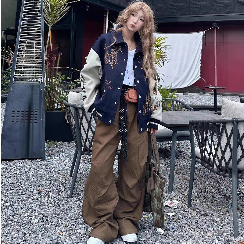 秋2025原版刺绣毛呢夹克廓形飞行员棒球服外套男女102B-JK8639P88,男装夹克,星座102B