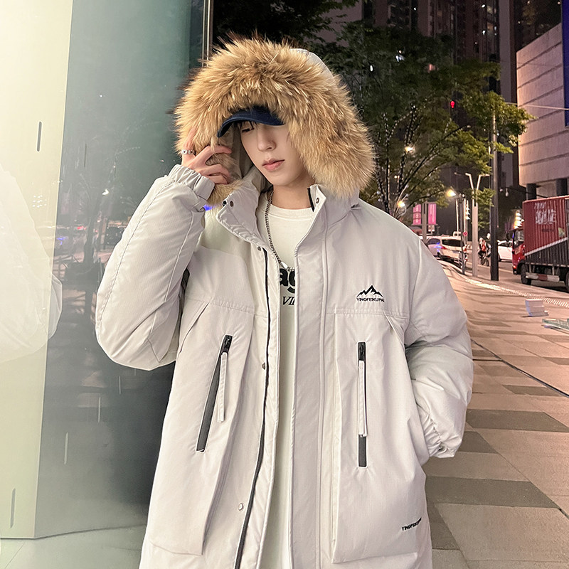 羽绒服情侣中长款冬装大毛领加厚大口袋工装白鸭绒102B-Y8810P195,男装羽绒服,星座102B
