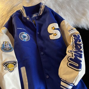 秋韩版复古学院风拼接宽松休闲棒球服夹克运动外套102B-W8002P75图片