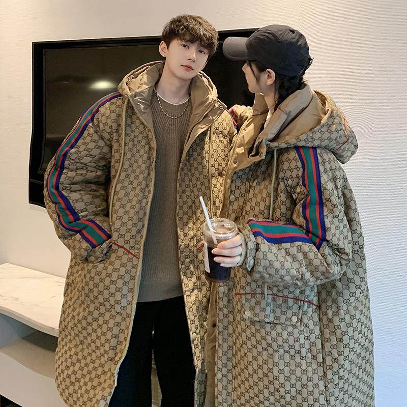 韩高订面料logo连帽羽绒服情侣中长款冬加厚外套102B-Y909P295，男装羽绒服，星座102B