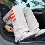 秋25高级感运动卫裤宽松直筒阔腿裤高街三条杠休闲裤102B-K852P55，男装休闲裤，星座102B