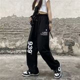 2024秋抽绳字母裤嘻哈hiphop街舞潮运动阔腿休闲裤102B-K741P40，男装休闲裤，星座102B