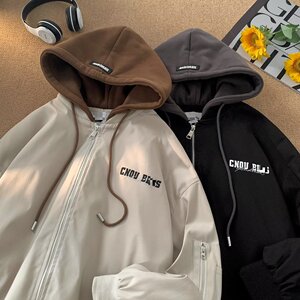 2023美式复古连帽棒球服设计感小众假两件高街夹克102B-JK4051P85图片