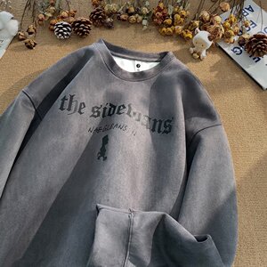 厚款麂皮绒卫衣街头潮牌重磅男女秋冬情侣痞帅上衣102B-W202P55图片