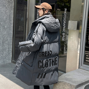 加厚潮英文印花连帽中长情侣款宽松保暖羽绒服男女102B-Y5929P235图片