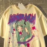 纯棉精梳绿发双马尾女孩印花高街时尚百搭潮个性T恤102B-T1237P30，男装T恤，星座102B