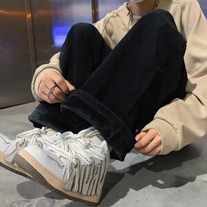 加绒灯芯绒编织绳直筒裤学生韩版阔腿裤休闲裤102B-K058P45加绒55图片