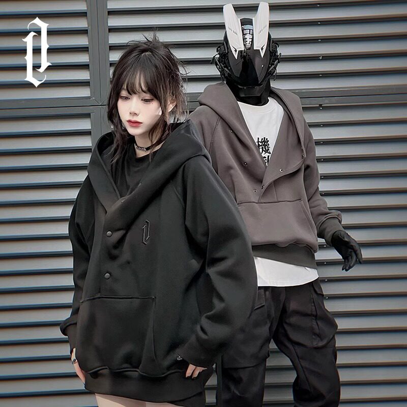 秋2025纽扣套头斜门襟连帽卫衣男女宽松休闲外套潮102B-W8953P58,女装短外套,星座102B
