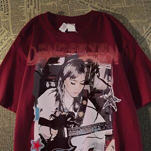 纯棉明星吉他复古短袖T恤宽松百搭炸街休闲夏季男女102B-T1204P30