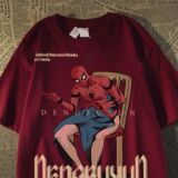 纯棉蜘蛛侠短袖t恤男女高街潮牌情侣oversize上衣102B-T1078P30，男装T恤，星座102B