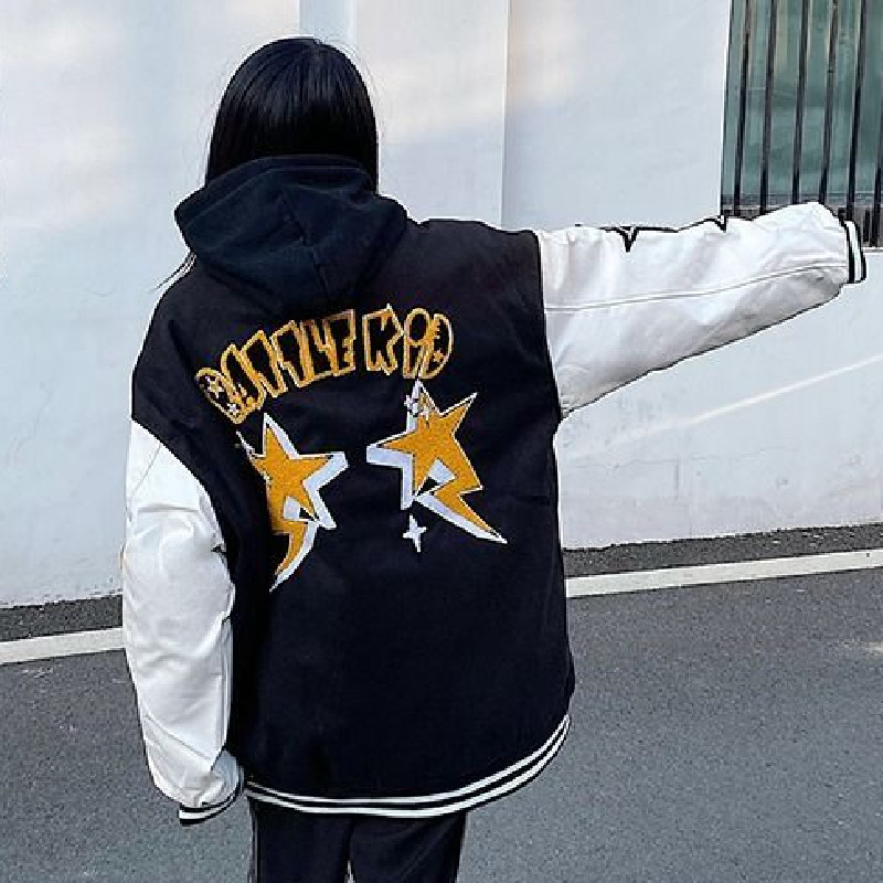加厚棉款美式街头潮牌宽松星星印花棒球服外套男女102B-JK8125P88,女装短外套,星座102B