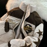 美式高街字母贴布立领面包服冬季加厚潮情侣棉服102B-M318P125，男装棉衣，星座102B