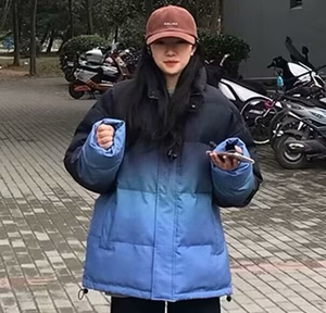 蓝黑渐变棉衣男女冬季加厚韩版潮流面包棉服情侣装102B-W164P95图片