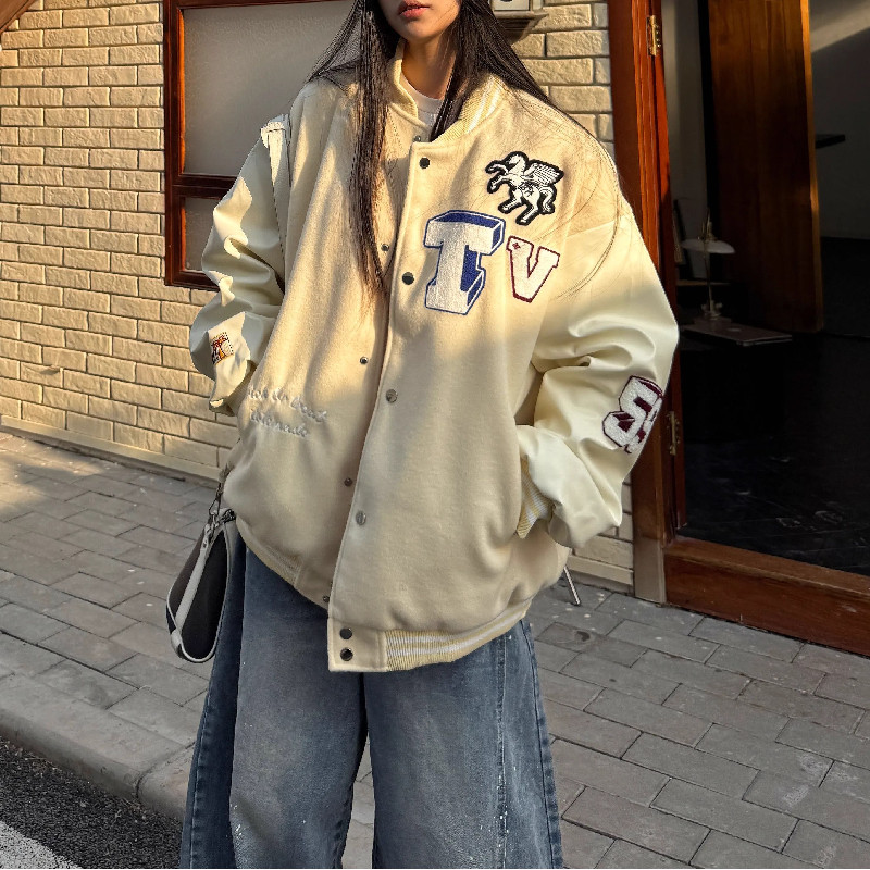 潮字母刺绣棒球服夹克设计感图案学院风情侣外套102B-JK584P78图片