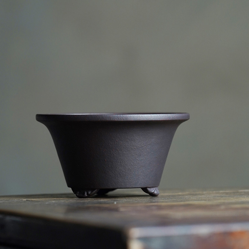 新品宜兴菖菖蒲紫砂花盆精古红泥圆形多肉蒲品小盆景植物公办桌面