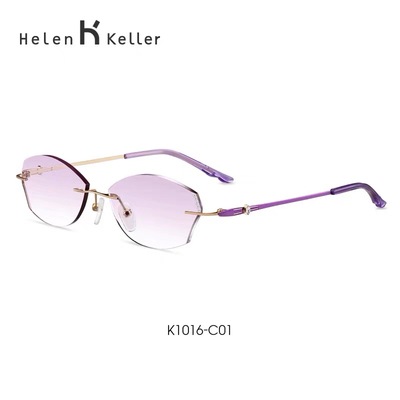 海伦凯勒新款近视眼镜女可配度数不规则无边框透颜眼镜K1016