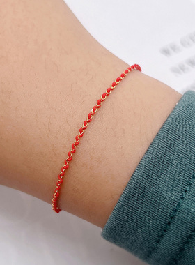 14k包金链超闪手工编织极细简约红绳手链脚链龙年本命年红绳