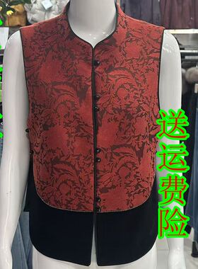 雨格欣雨情A801新中式风提花马甲女印花红色复古背心马甲妈妈装