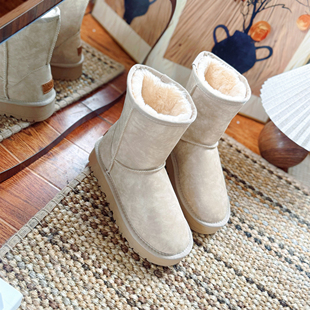 厚底冬季雪地靴女款2025年新款皮毛一体中筒靴防水保暖东北大棉鞋