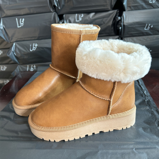 2025新款 防水防污厚底雪地靴女中筒皮毛一体防滑加厚保暖雪地棉靴