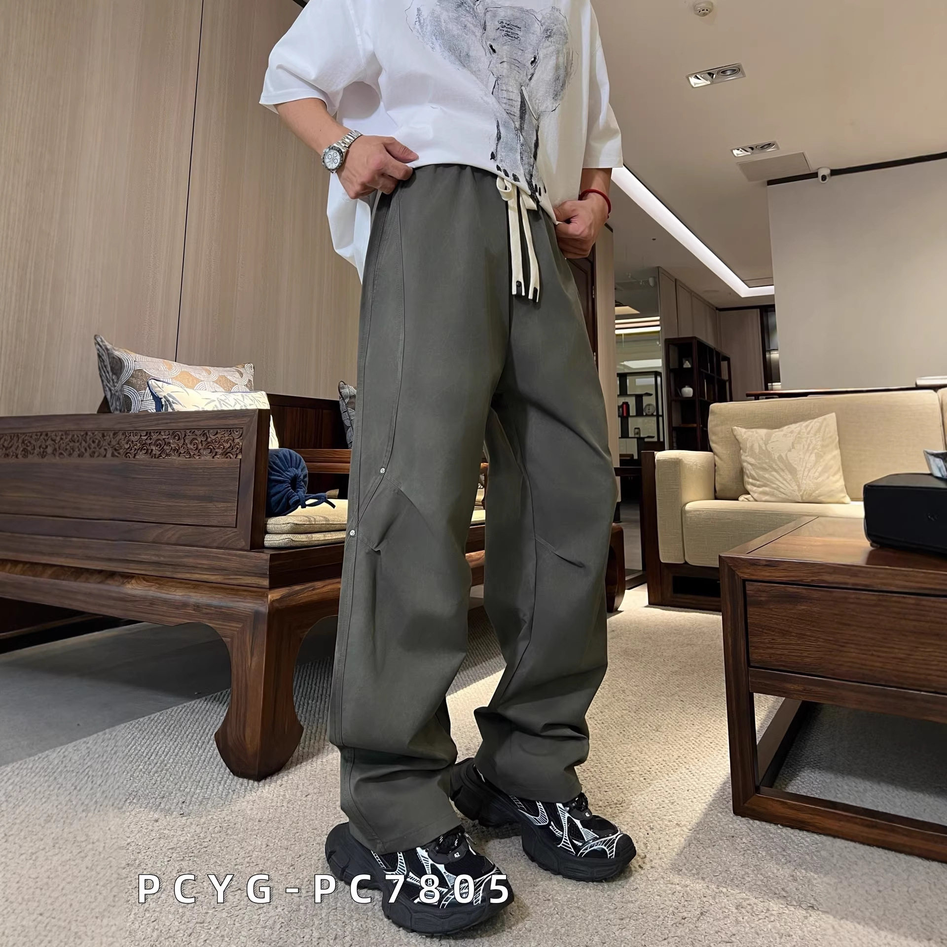 加肥加大码工装裤男装新款潮流宽松休闲长裤弹力腰300斤胖男生