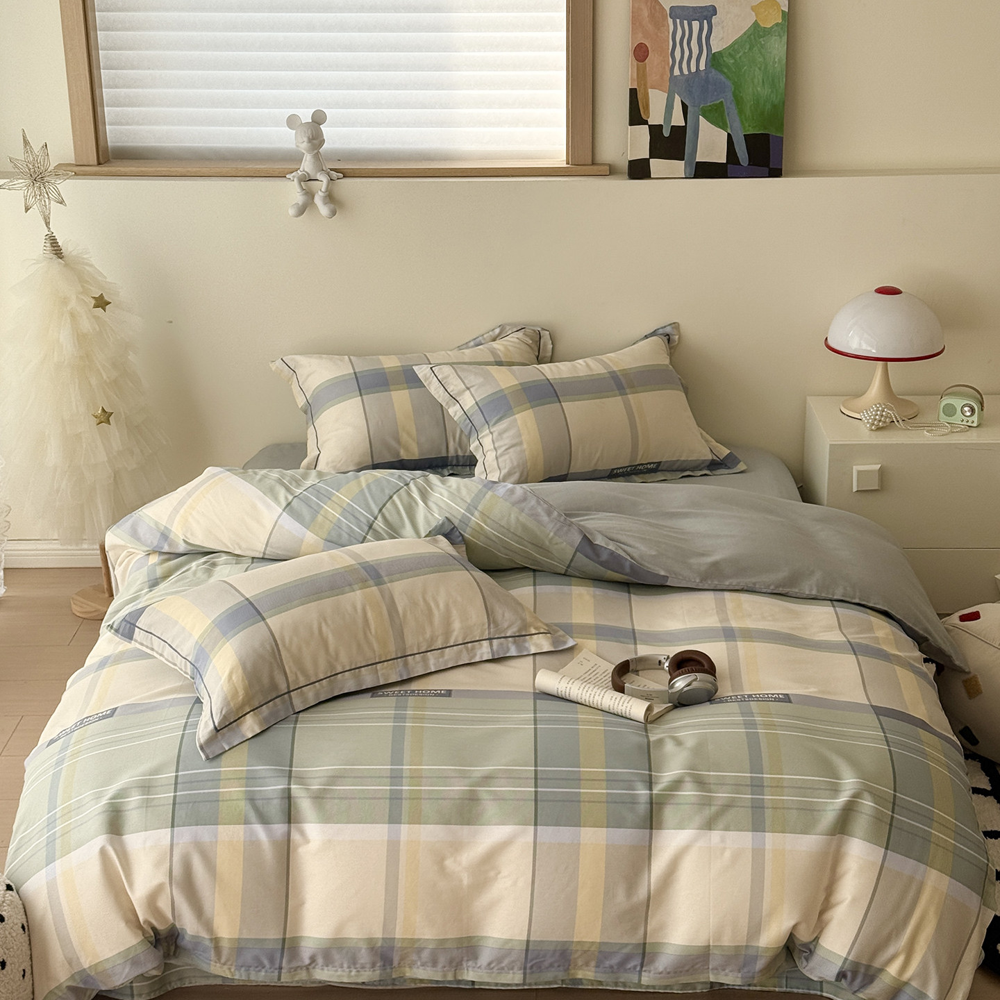 英伦格子床上四件套纯棉全棉2026新款床品宿舍床单被套罩三件套