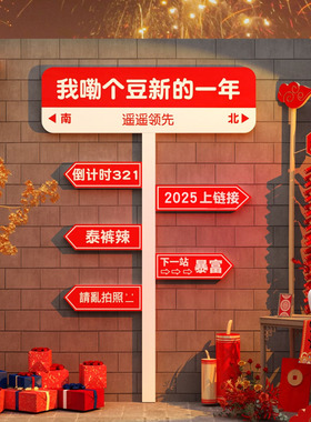 2026马新年春节装饰元旦氛围布置网红路牌拍照区打卡背场景墙面贴
