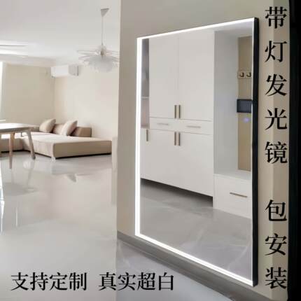 带灯舞蹈镜客厅墙面灯带镜定制发光镜子家用LED试衣镜上墙包安装