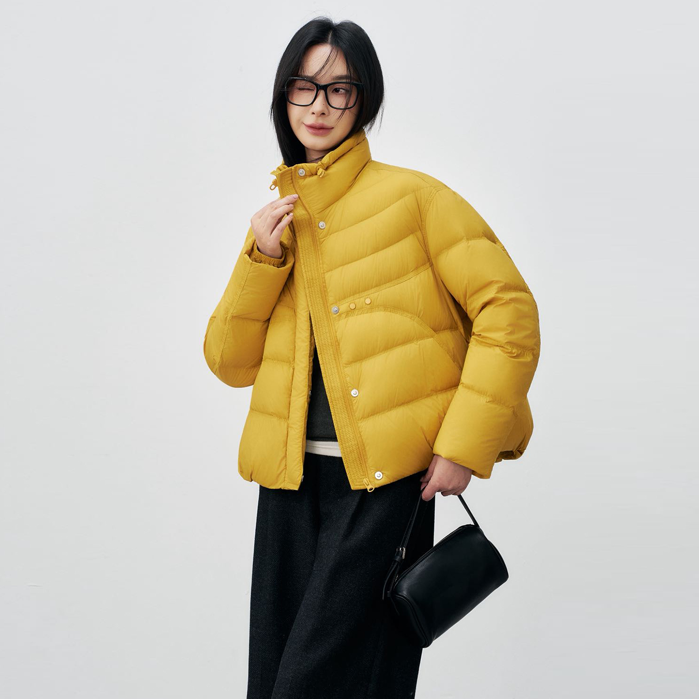 2025新款90白鸭绒羽绒服女立领纯色休闲韩版排骨羽绒外套