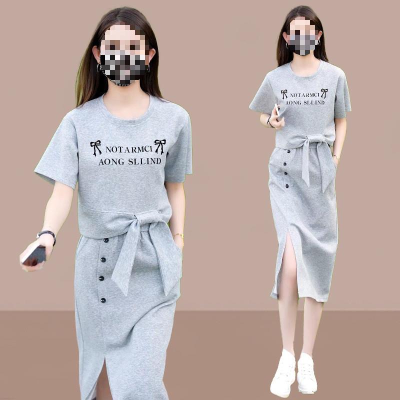 时尚休闲运动服套装女2025夏季新款洋气时髦短袖开叉半身裙两件套