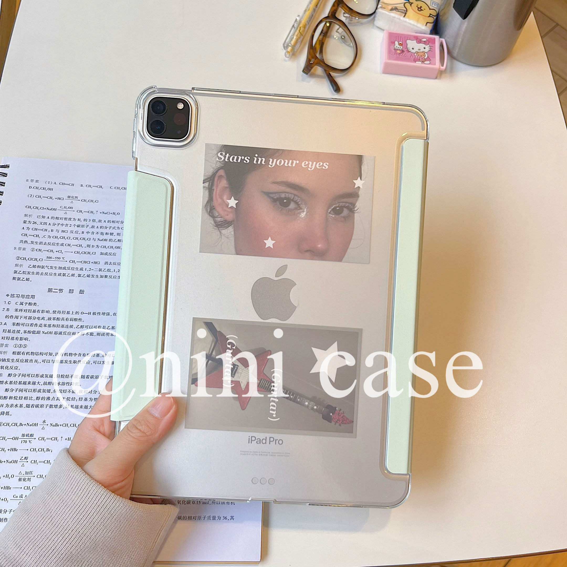 nini/无笔槽~豆沙绿色/同款卡片ipad pro11/2025平板保护套a16/11代/air10.9寸y+3折翻盖亚克力10.2/air13
