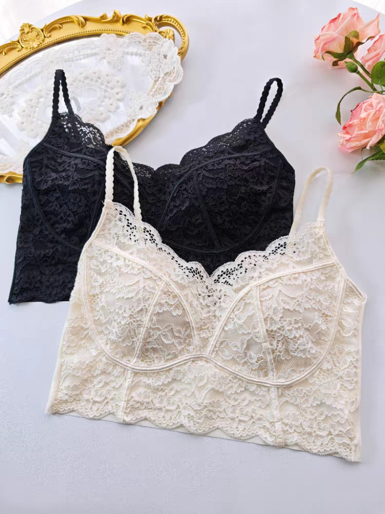 短款吊带背心一体法式性感纯欲蕾丝美背带胸垫内搭外穿抹胸23108